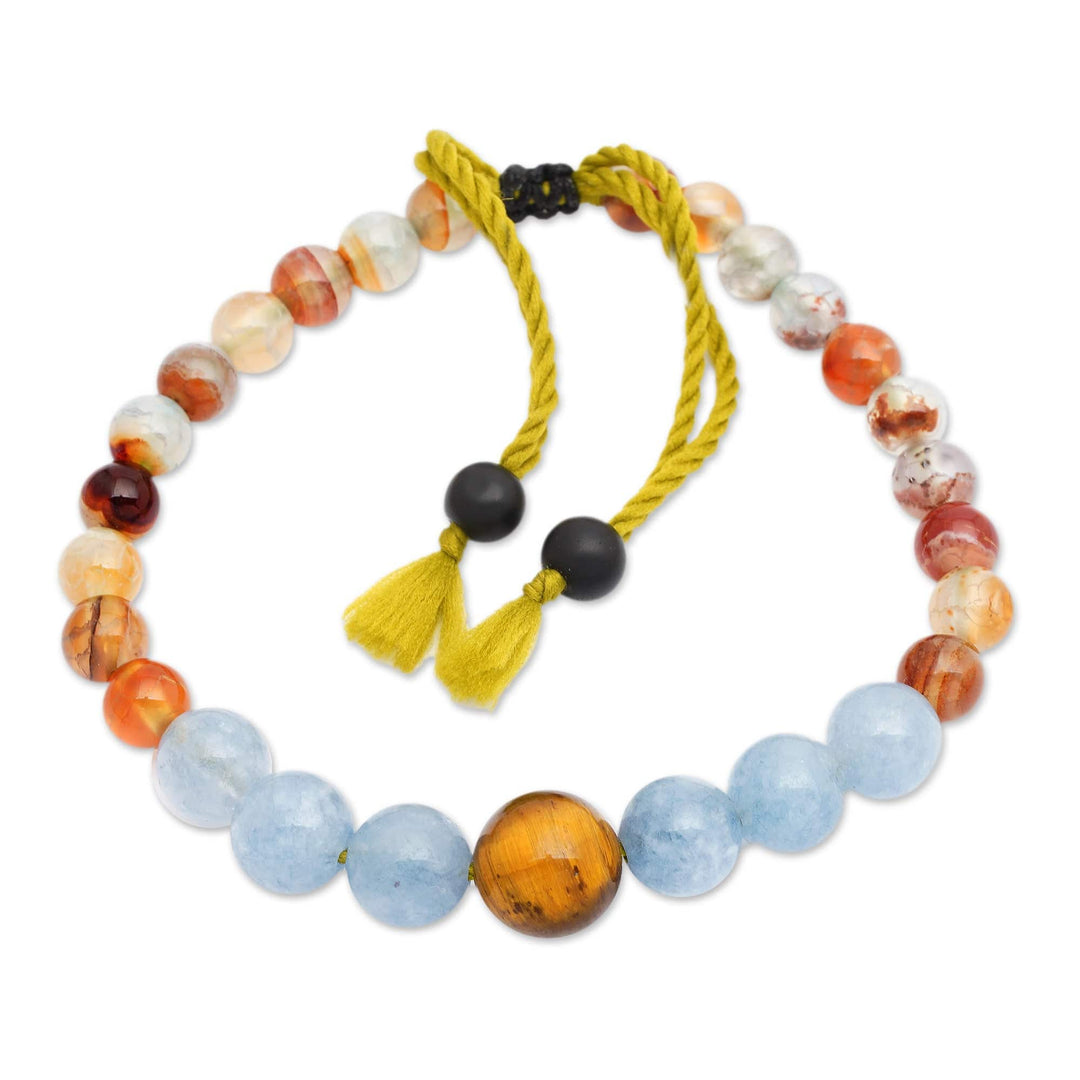 Balinese Artisan-Made Aquamarine and Tiger's Eye Bracelet - Inner Earth