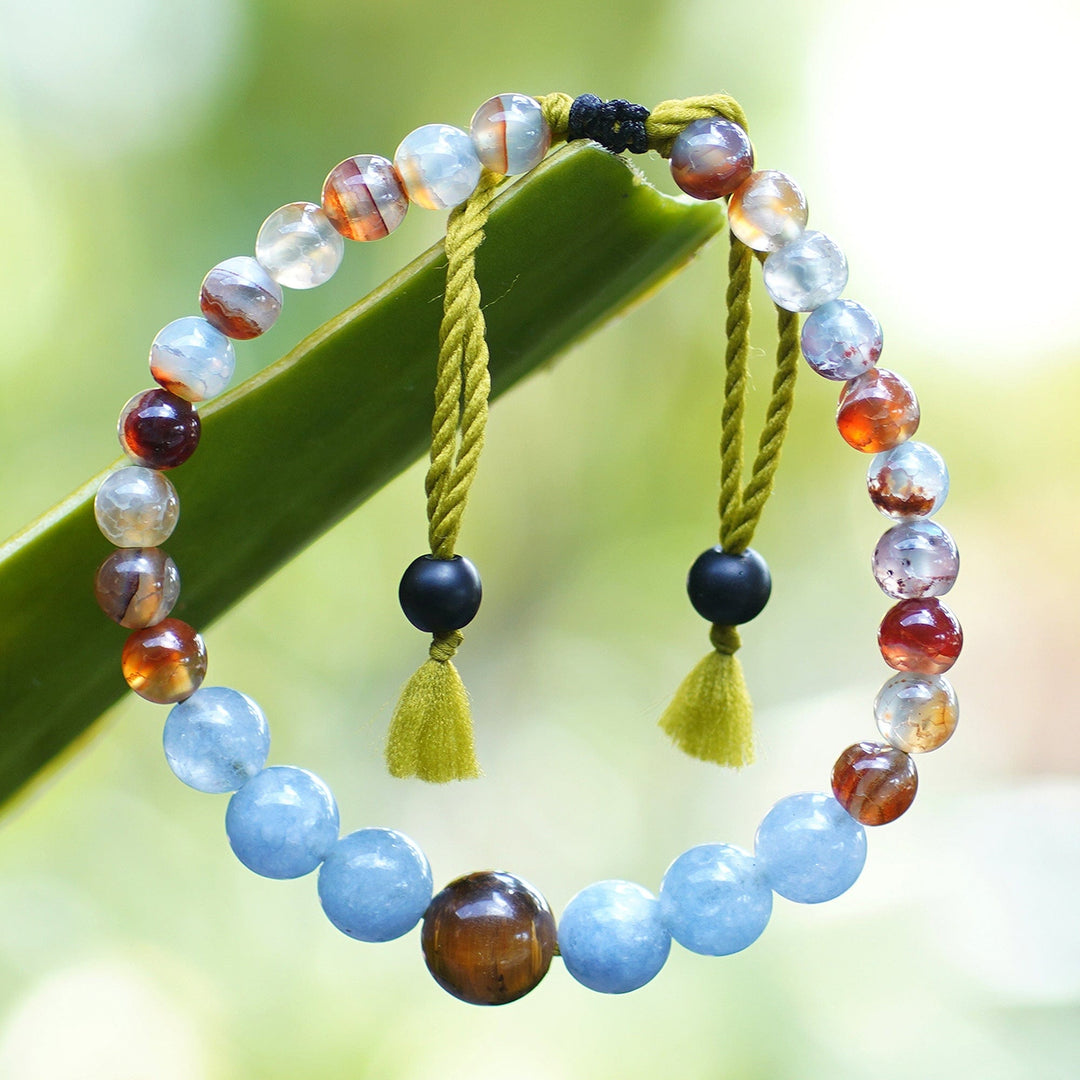 Balinese Artisan-Made Aquamarine and Tiger's Eye Bracelet - Inner Earth