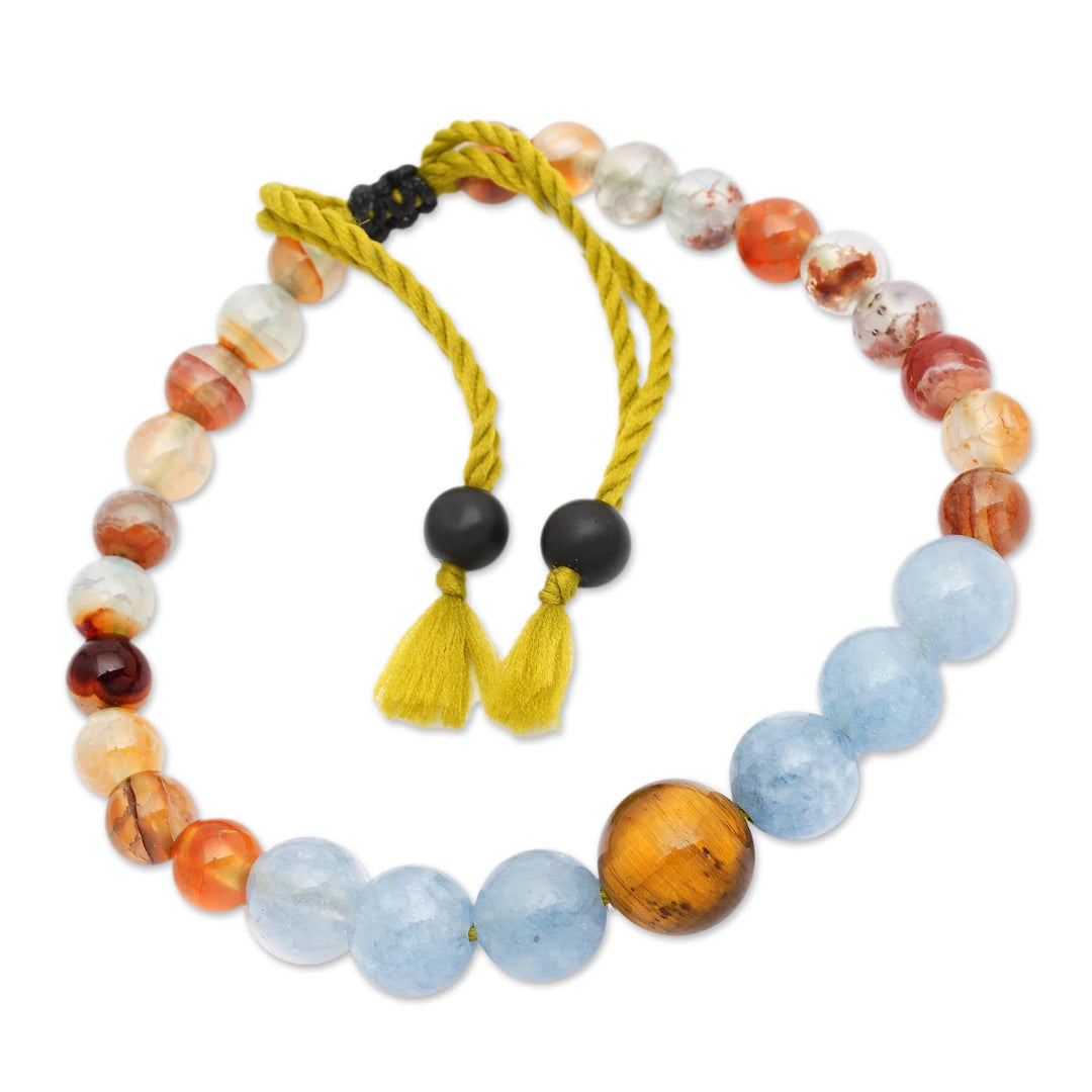Balinese Artisan-Made Aquamarine and Tiger's Eye Bracelet - Inner Earth