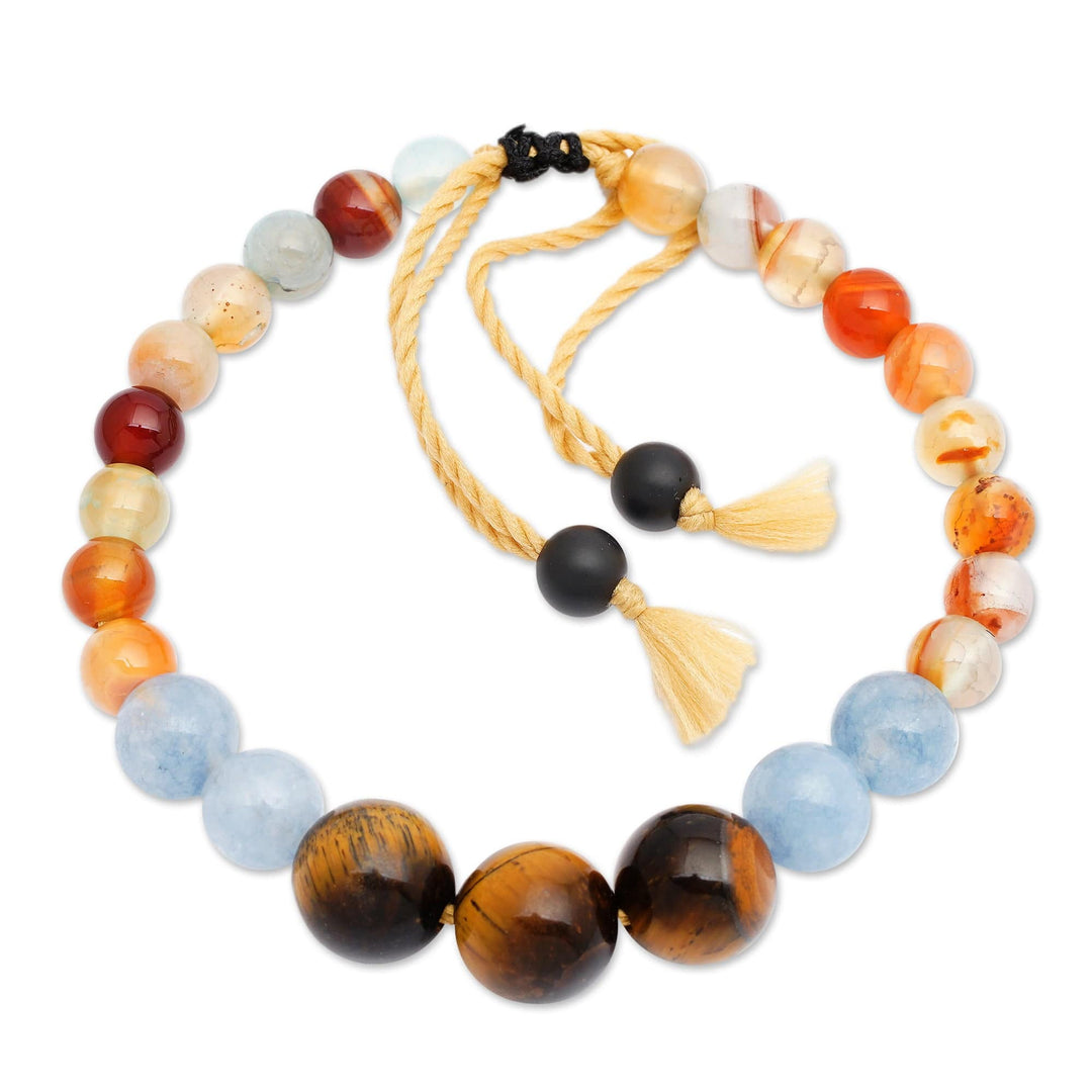 Adjustable Aquamarine and Tiger's Eye Bracelet Made in Bali - Tranquil Soul