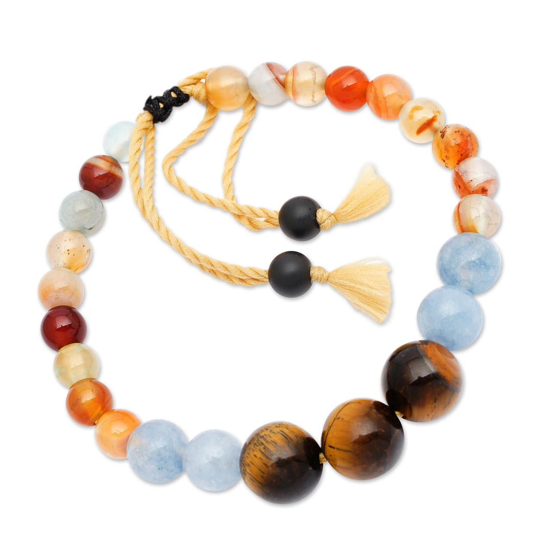 Adjustable Aquamarine and Tiger's Eye Bracelet Made in Bali - Tranquil Soul