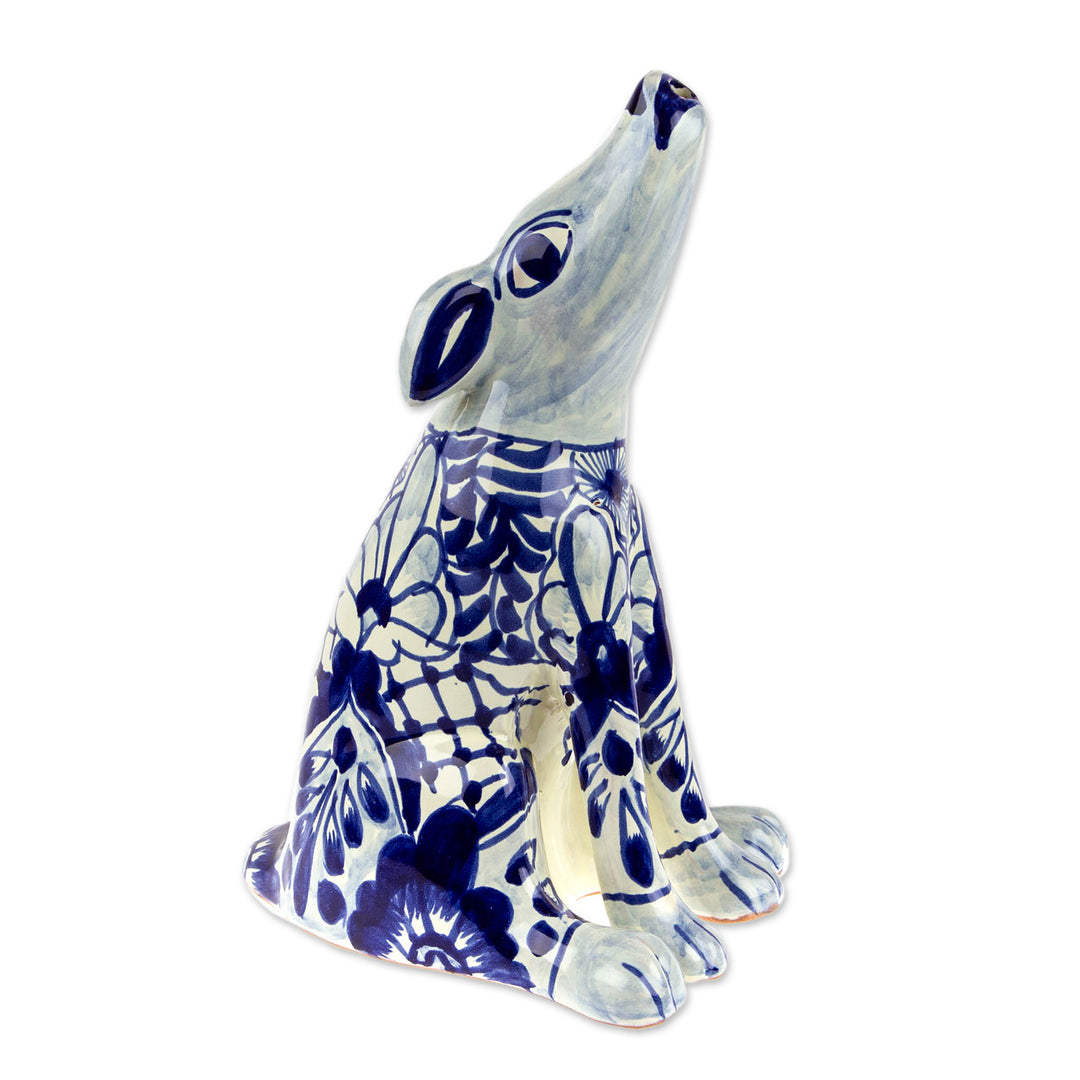 Talavera-Style Hand-Painted Ceramic Coyote Sculpture - Talavera Coyote