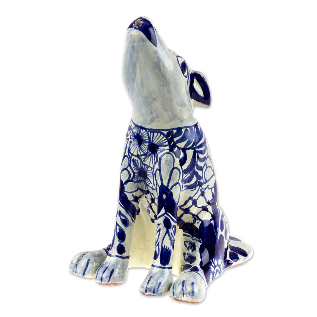 Talavera-Style Hand-Painted Ceramic Coyote Sculpture - Talavera Coyote