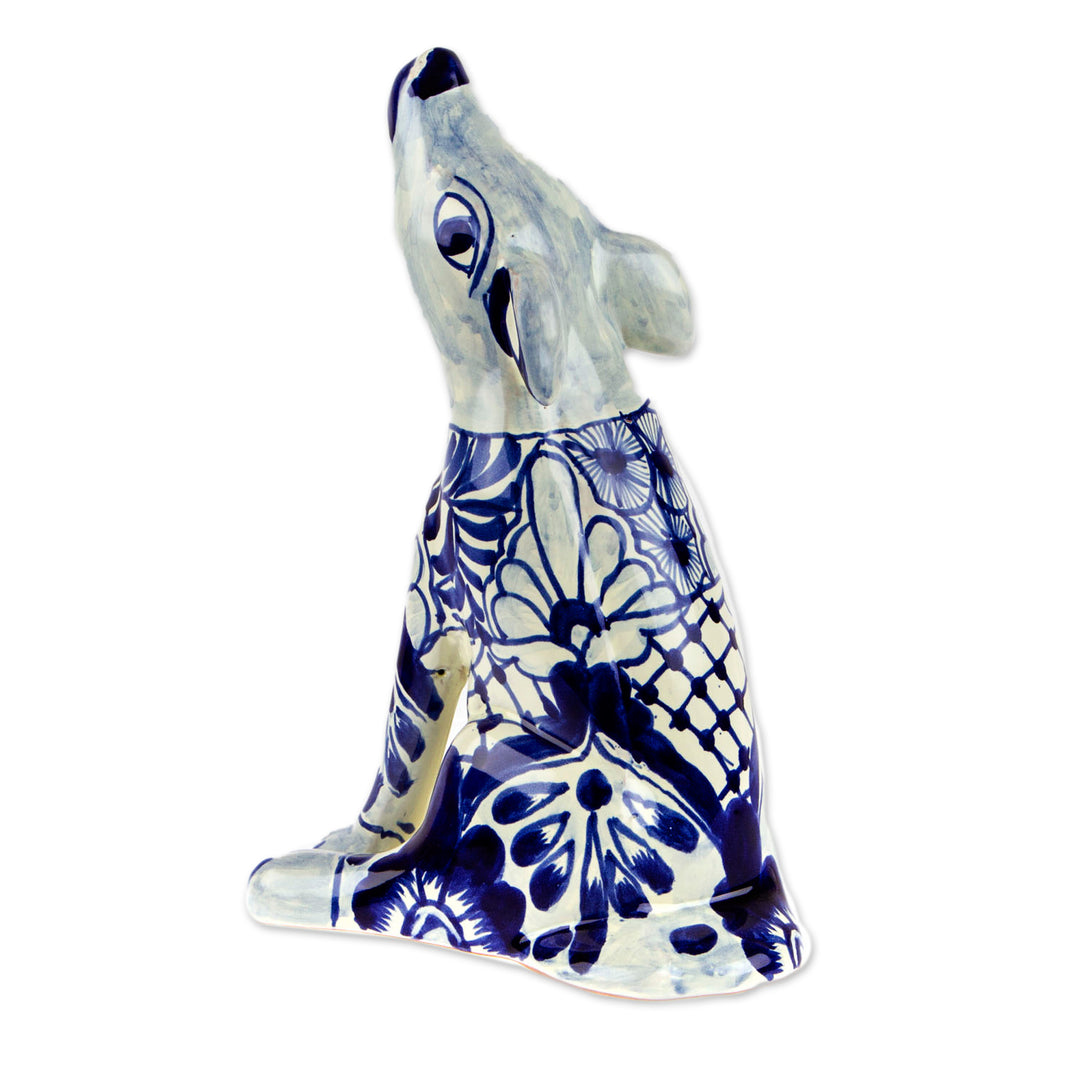 Talavera-Style Hand-Painted Ceramic Coyote Sculpture - Talavera Coyote
