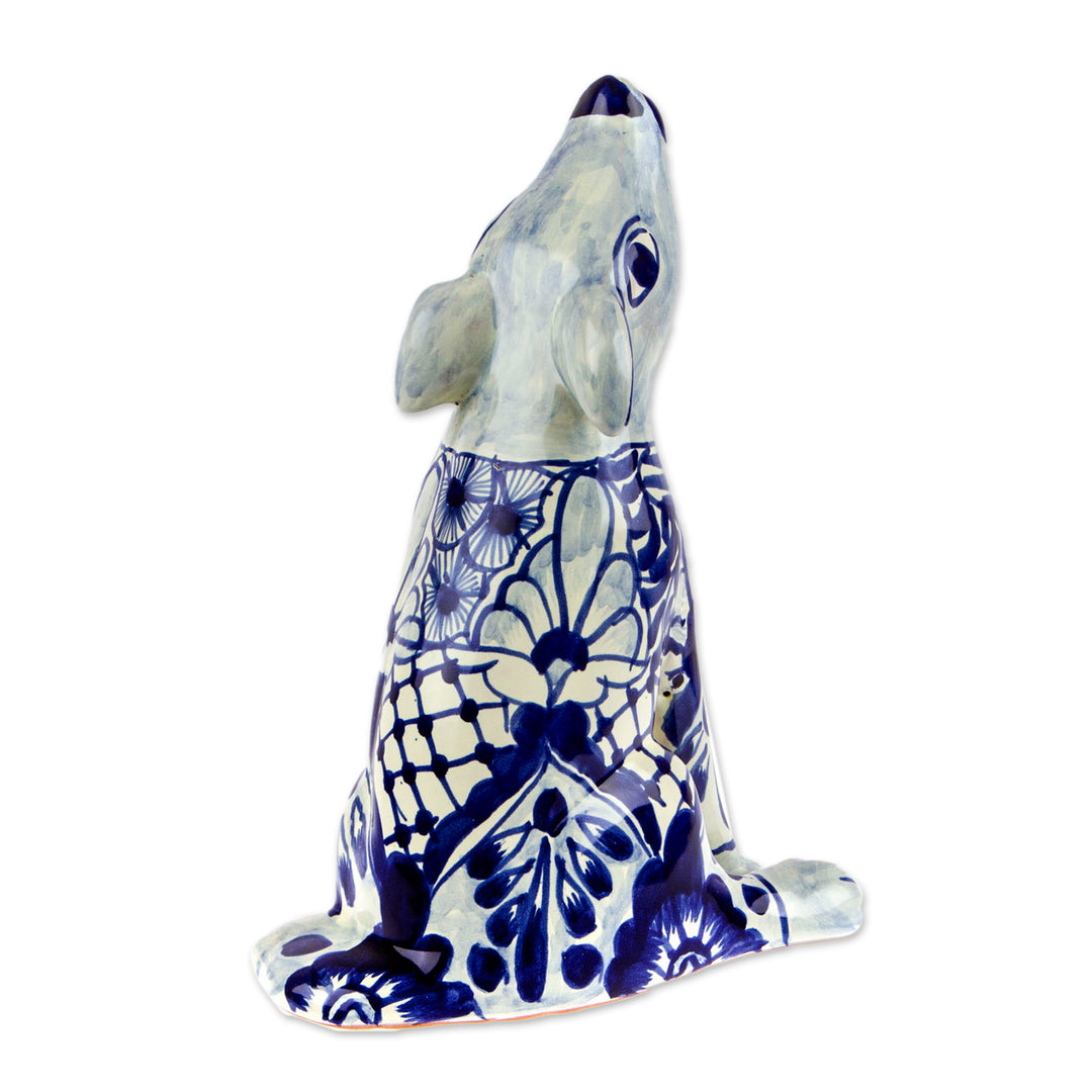 Talavera-Style Hand-Painted Ceramic Coyote Sculpture - Talavera Coyote