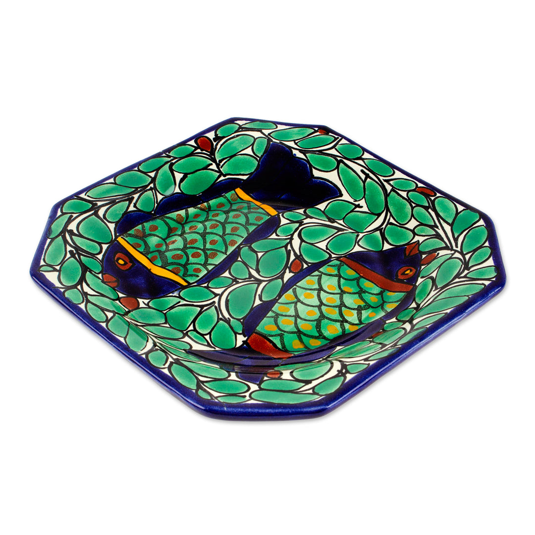 Mexican Talavera-Style Ceramic Fish-Themed Serving Plate - Fish Fiesta
