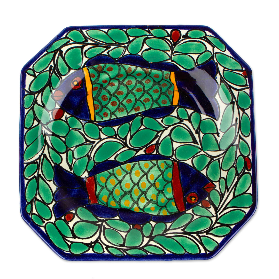 Mexican Talavera-Style Ceramic Fish-Themed Serving Plate - Fish Fiesta