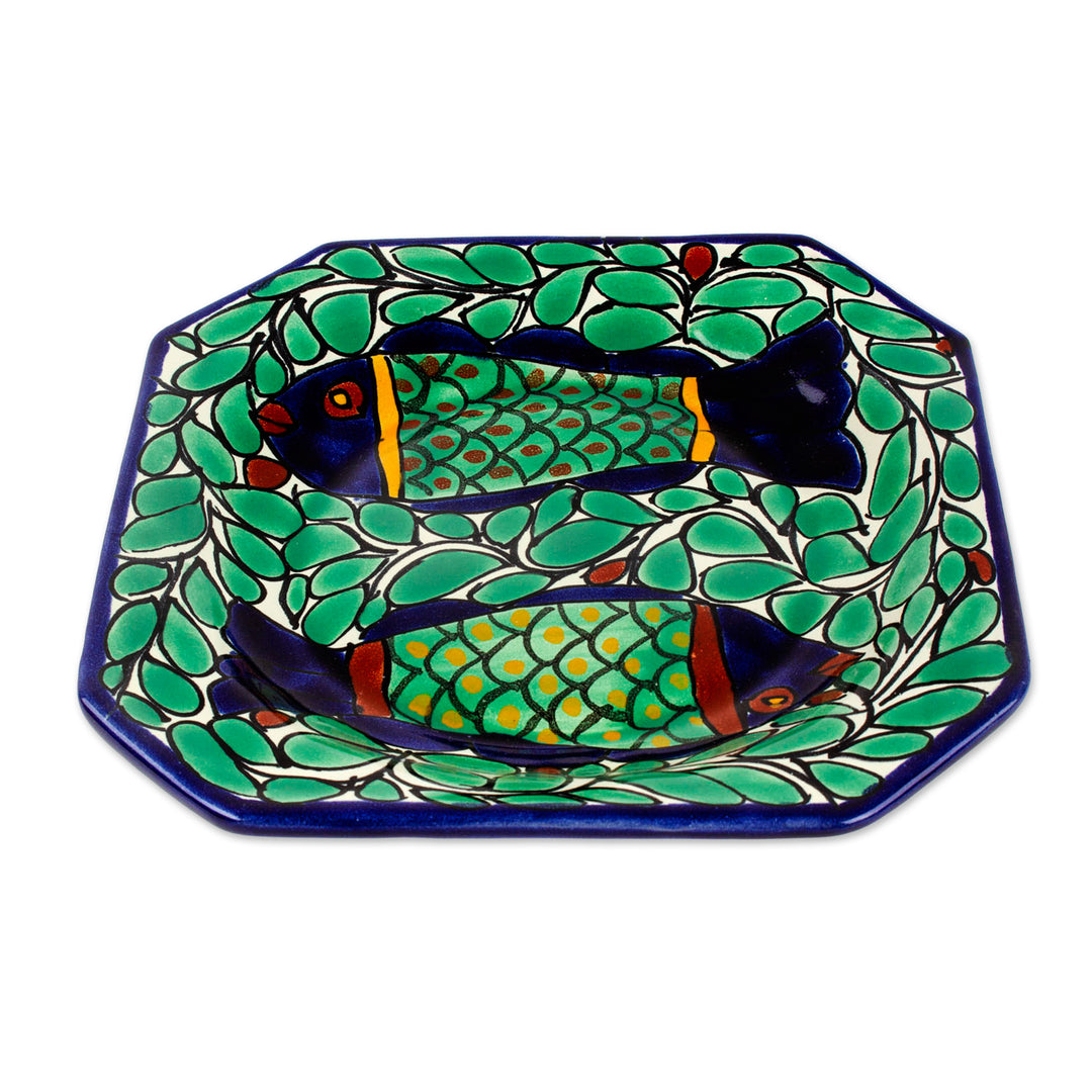 Mexican Talavera-Style Ceramic Fish-Themed Serving Plate - Fish Fiesta