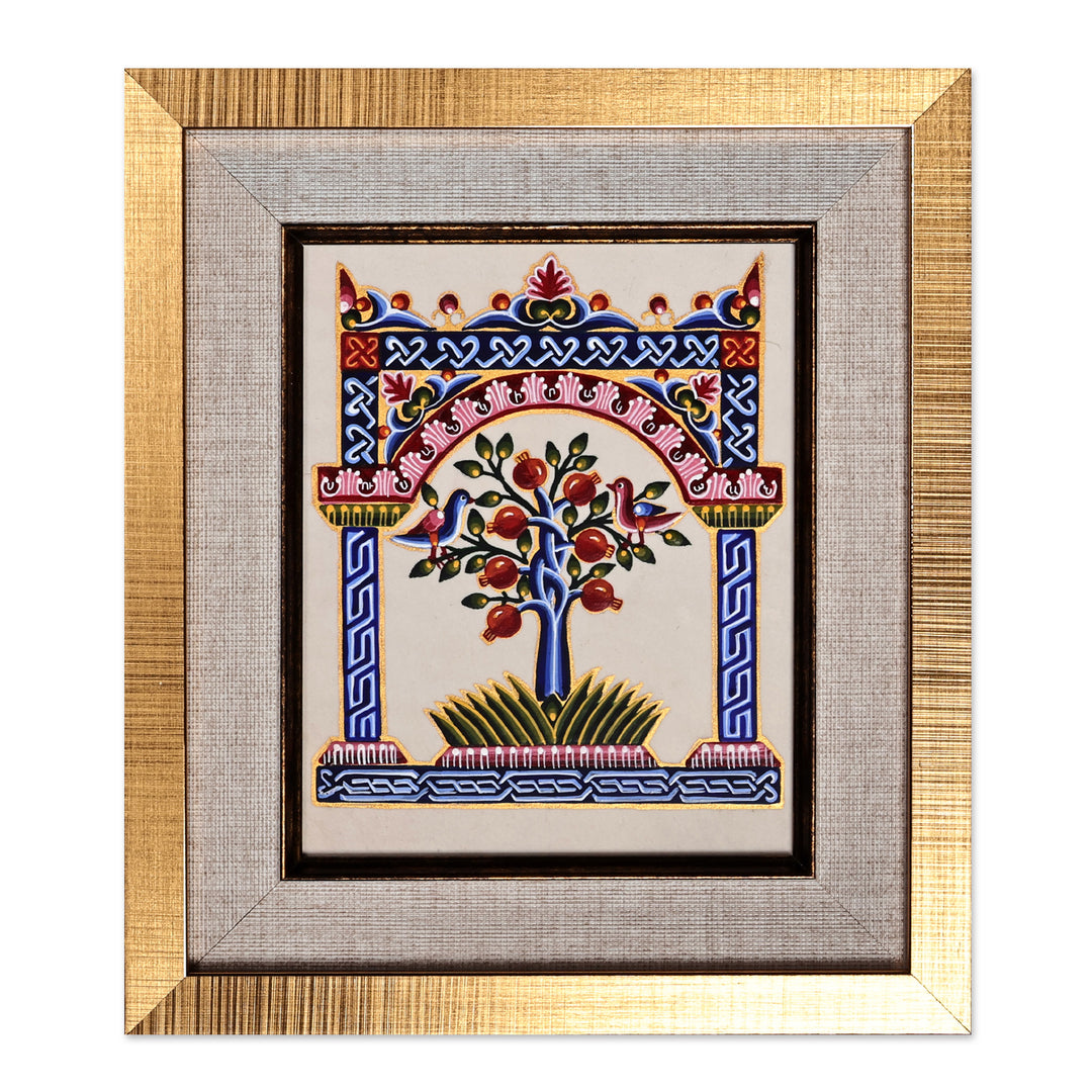 Folk Art Nature-Theme Framed Pomegranate Acrylic Painting - The Pomegranate