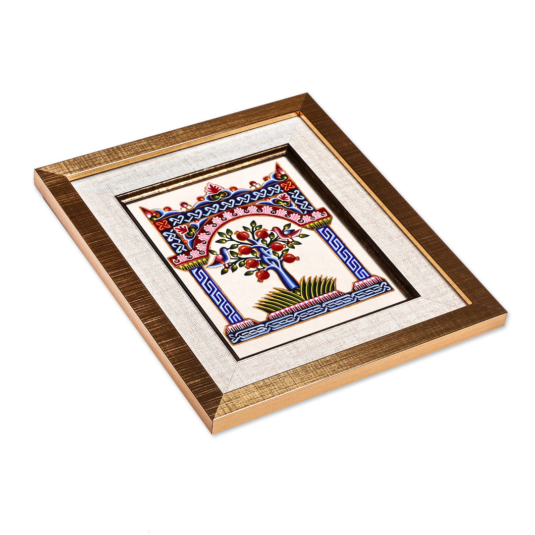 Folk Art Nature-Theme Framed Pomegranate Acrylic Painting - The Pomegranate