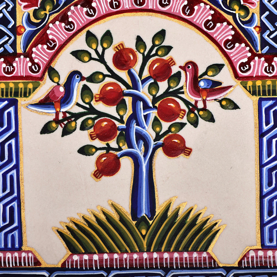 Folk Art Nature-Theme Framed Pomegranate Acrylic Painting - The Pomegranate