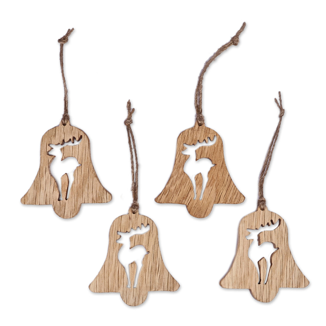 Christmas-Inspired 4-Piece Beech Wood Deer Ornament Set - Deer Melodies