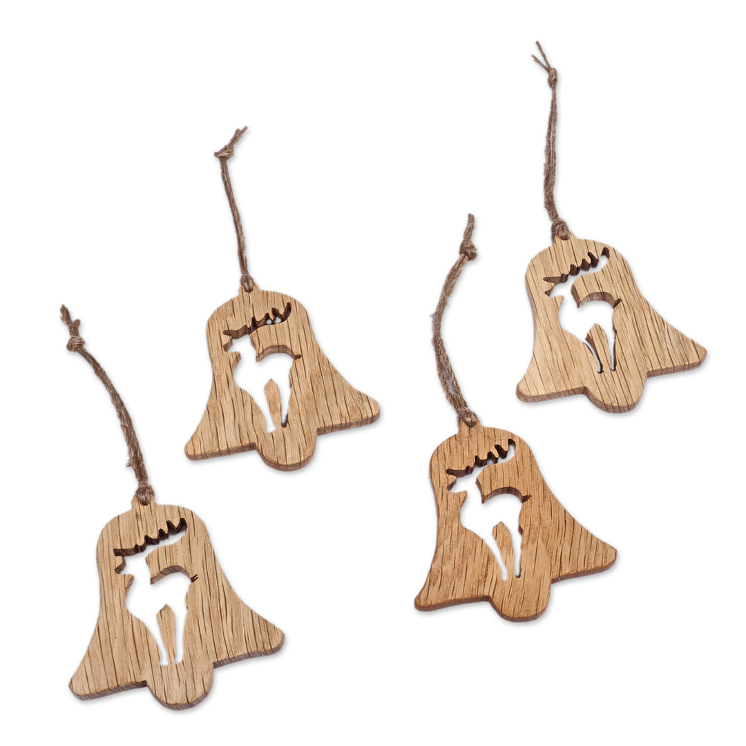 Christmas-Inspired 4-Piece Beech Wood Deer Ornament Set - Deer Melodies