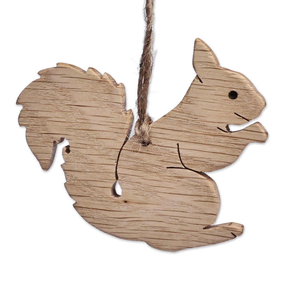 Set of 4 Hand-Carved Squirrel-Shaped Beech Wood Ornaments - Squirrel Fest