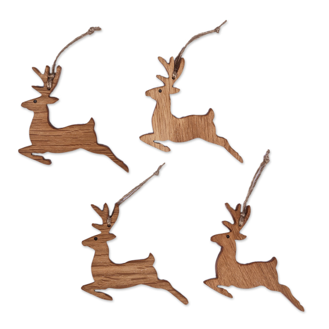 Armenian-Made 4-Piece Deer-Shaped Beech Wood Ornament Set - Reindeer Fest