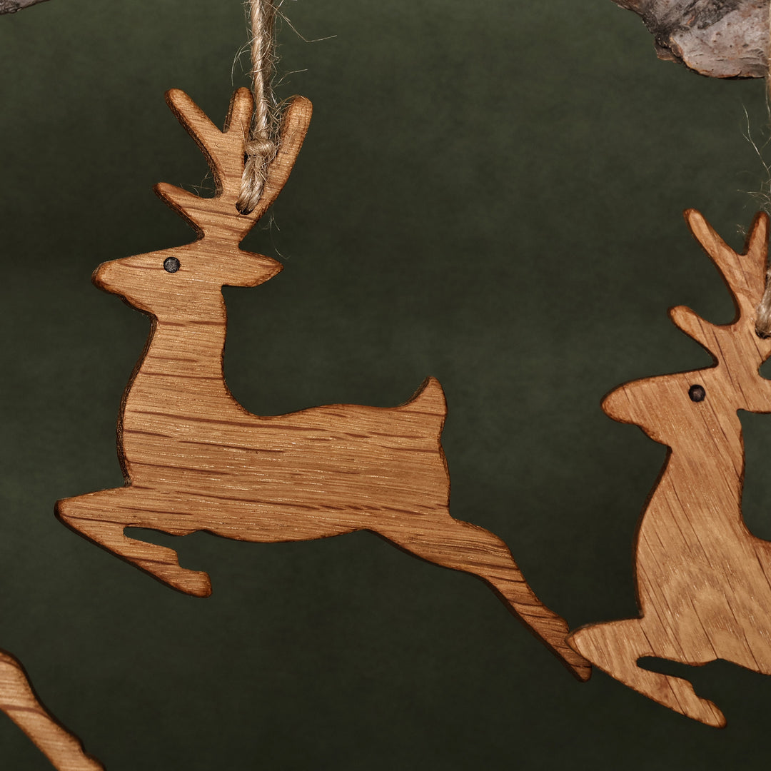 Armenian-Made 4-Piece Deer-Shaped Beech Wood Ornament Set - Reindeer Fest