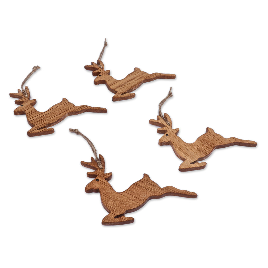 Armenian-Made 4-Piece Deer-Shaped Beech Wood Ornament Set - Reindeer Fest