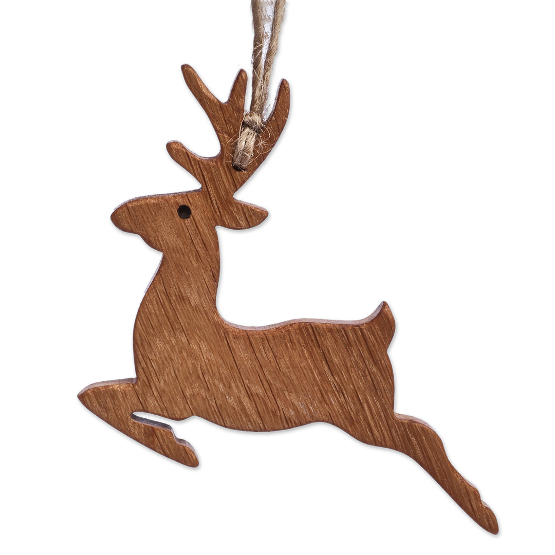 Armenian-Made 4-Piece Deer-Shaped Beech Wood Ornament Set - Reindeer Fest