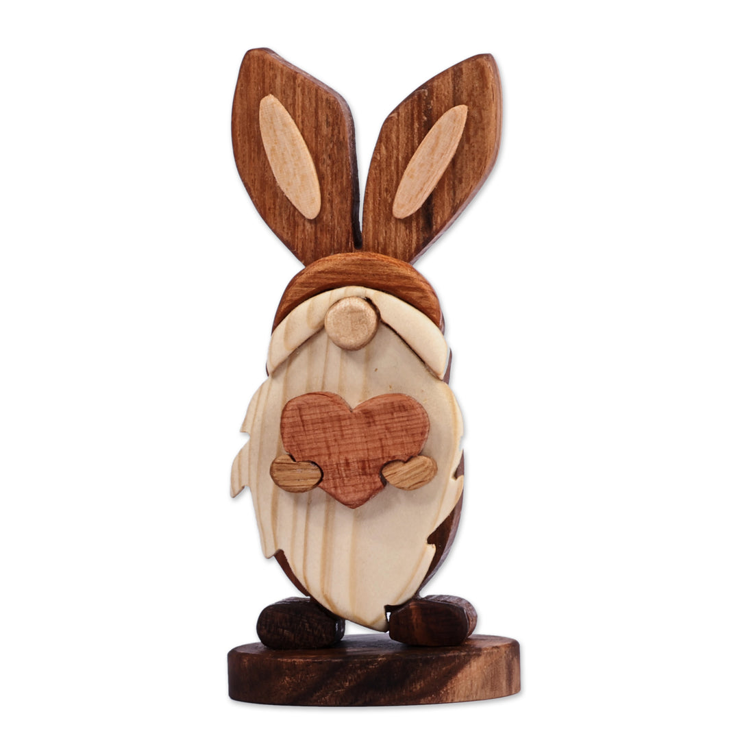 Romantic-Themed Wood Bunny Gnome Sculpture from Armenia - Gnome in Love