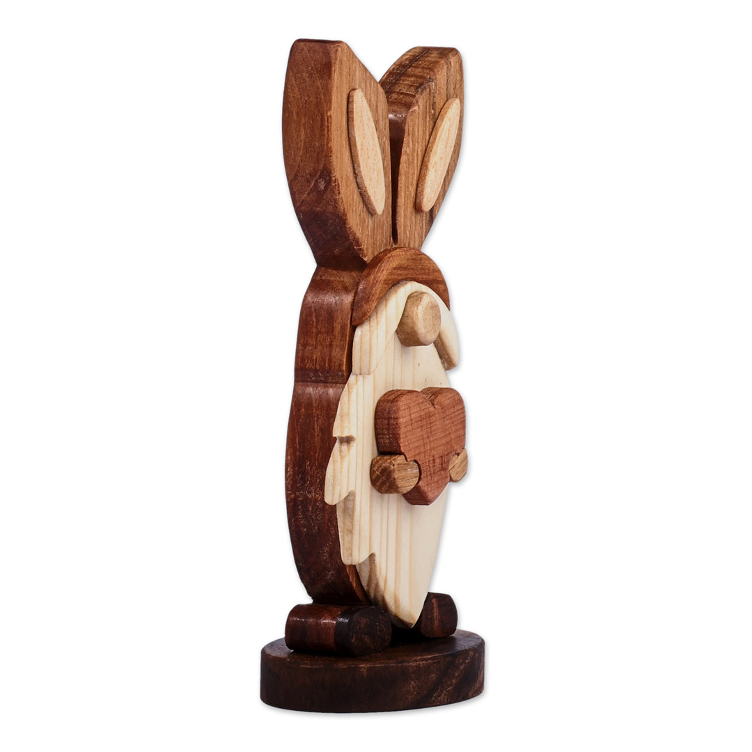 Romantic-Themed Wood Bunny Gnome Sculpture from Armenia - Gnome in Love
