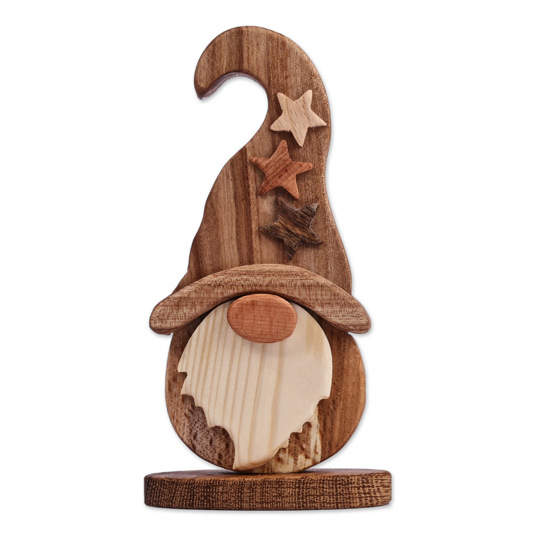 Artisan-Made Wood Starry Gnome Sculpture Made in Armenia - Enchanted Gnome