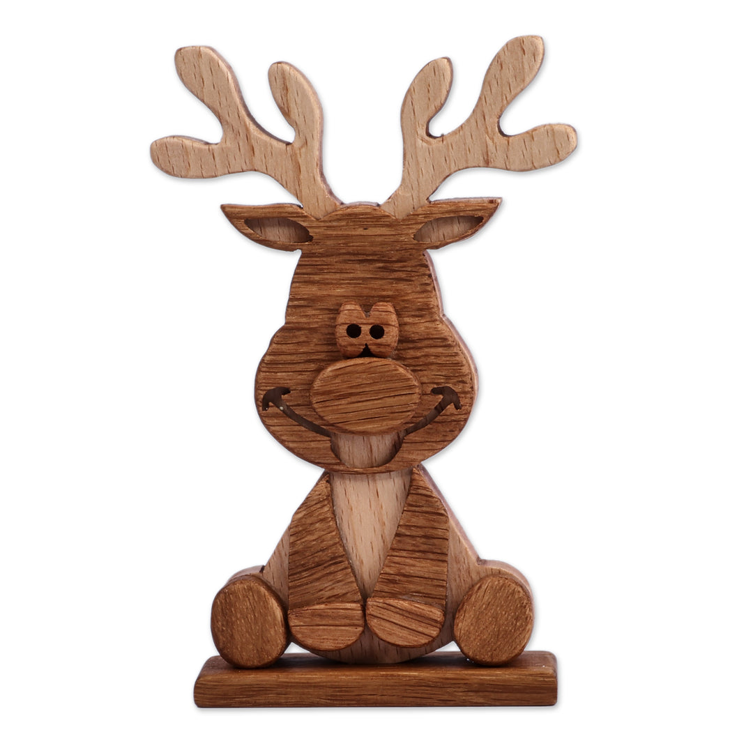 Armenian Handmade Wood Baby Deer Sculpture in Natural Hues - Little Antlers