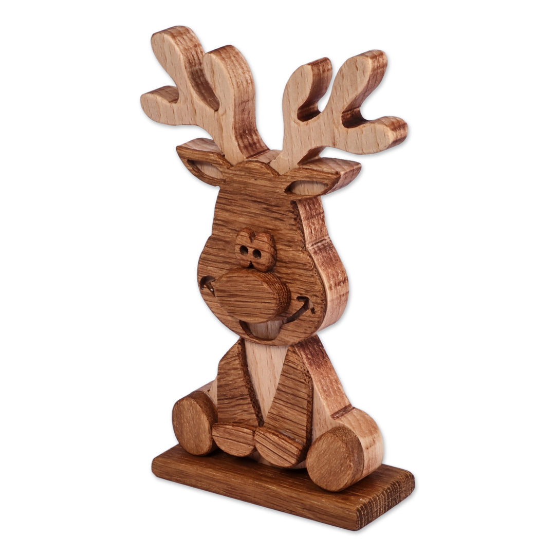 Armenian Handmade Wood Baby Deer Sculpture in Natural Hues - Little Antlers