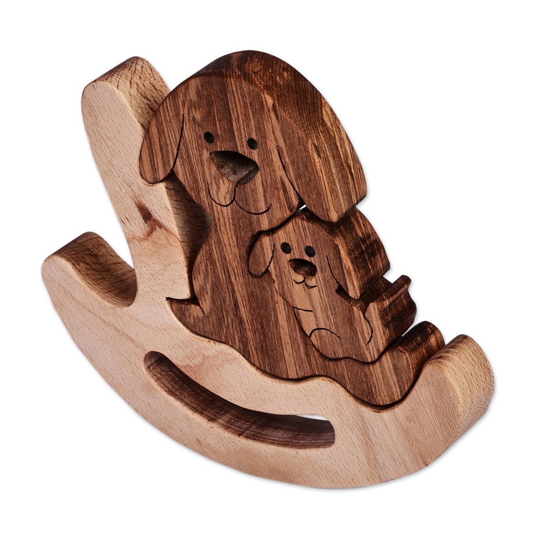 Armenian Handmade Dog-Themed 3-Piece Wood Puzzle Sculpture - Nesting Paws