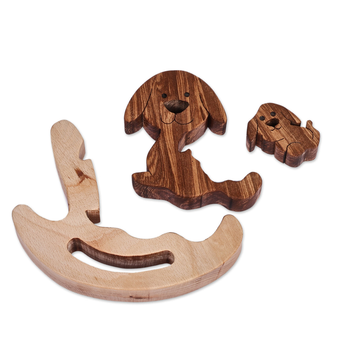 Armenian Handmade Dog-Themed 3-Piece Wood Puzzle Sculpture - Nesting Paws