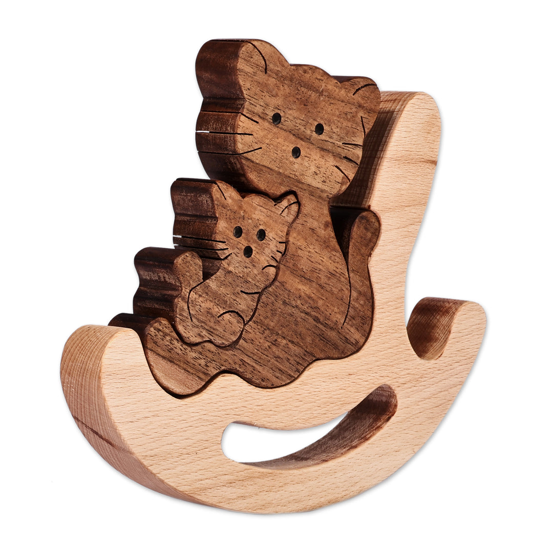 Cat-Themed 3-Piece Wood Puzzle Sculpture Made in Armenia - Nesting Felines