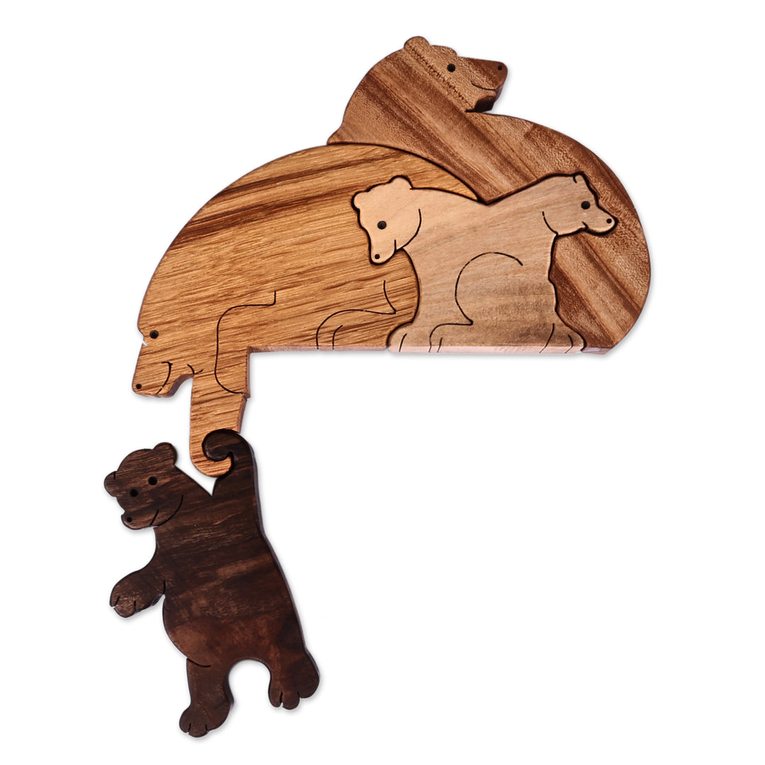 Nature-Themed Handmade 4-Piece Wood Bear Puzzle Sculpture - Bear Bond