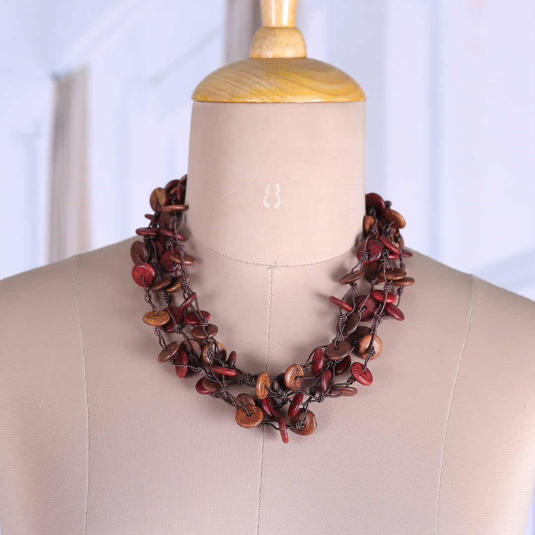 Bohemian Handmade Haldu Wood Beaded Station Strand Necklace - Sylvan Loops