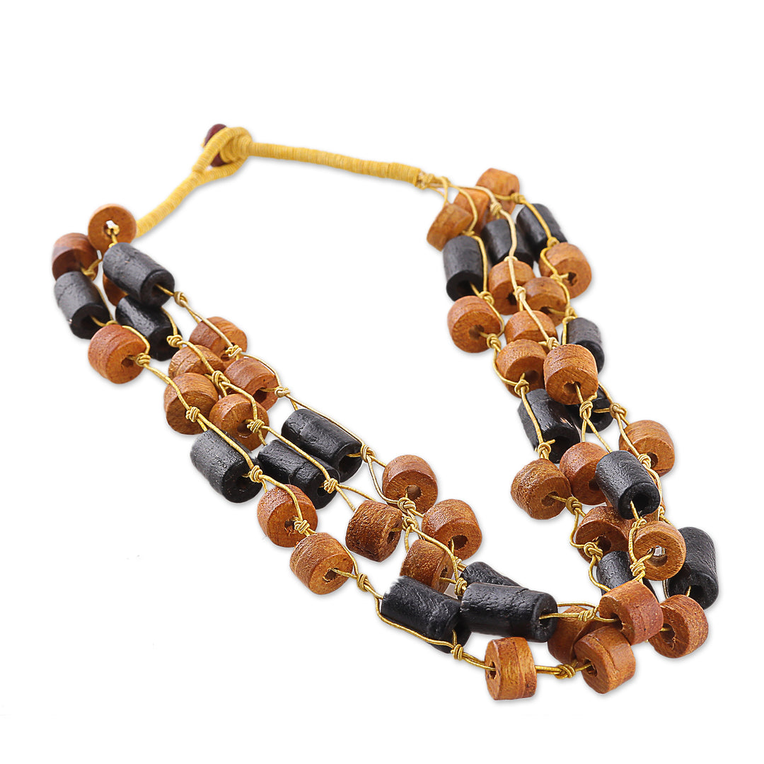 Brown and Black Haldu Wood Station Necklace Made in India - Solar Alliance