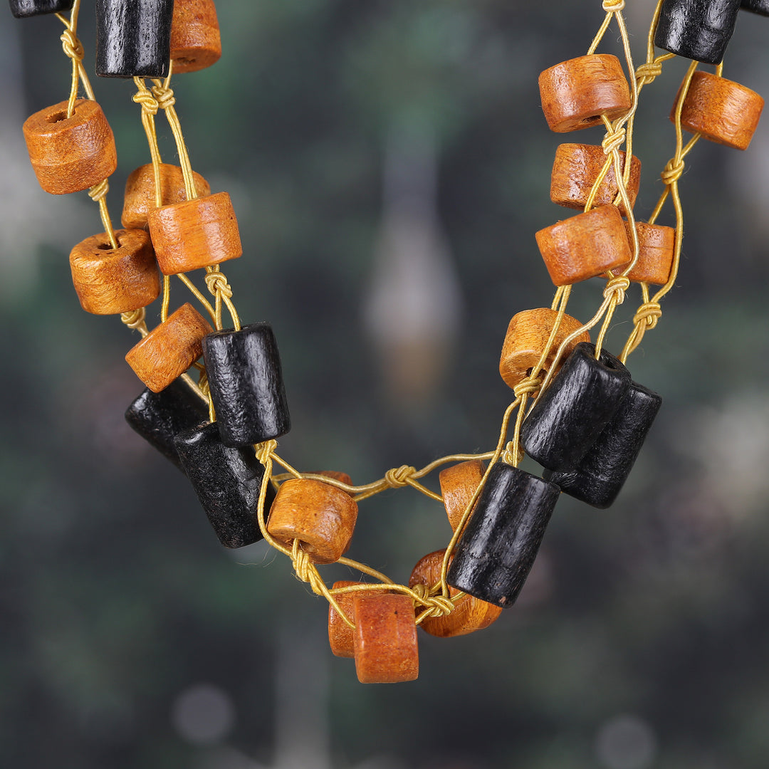 Brown and Black Haldu Wood Station Necklace Made in India - Solar Alliance