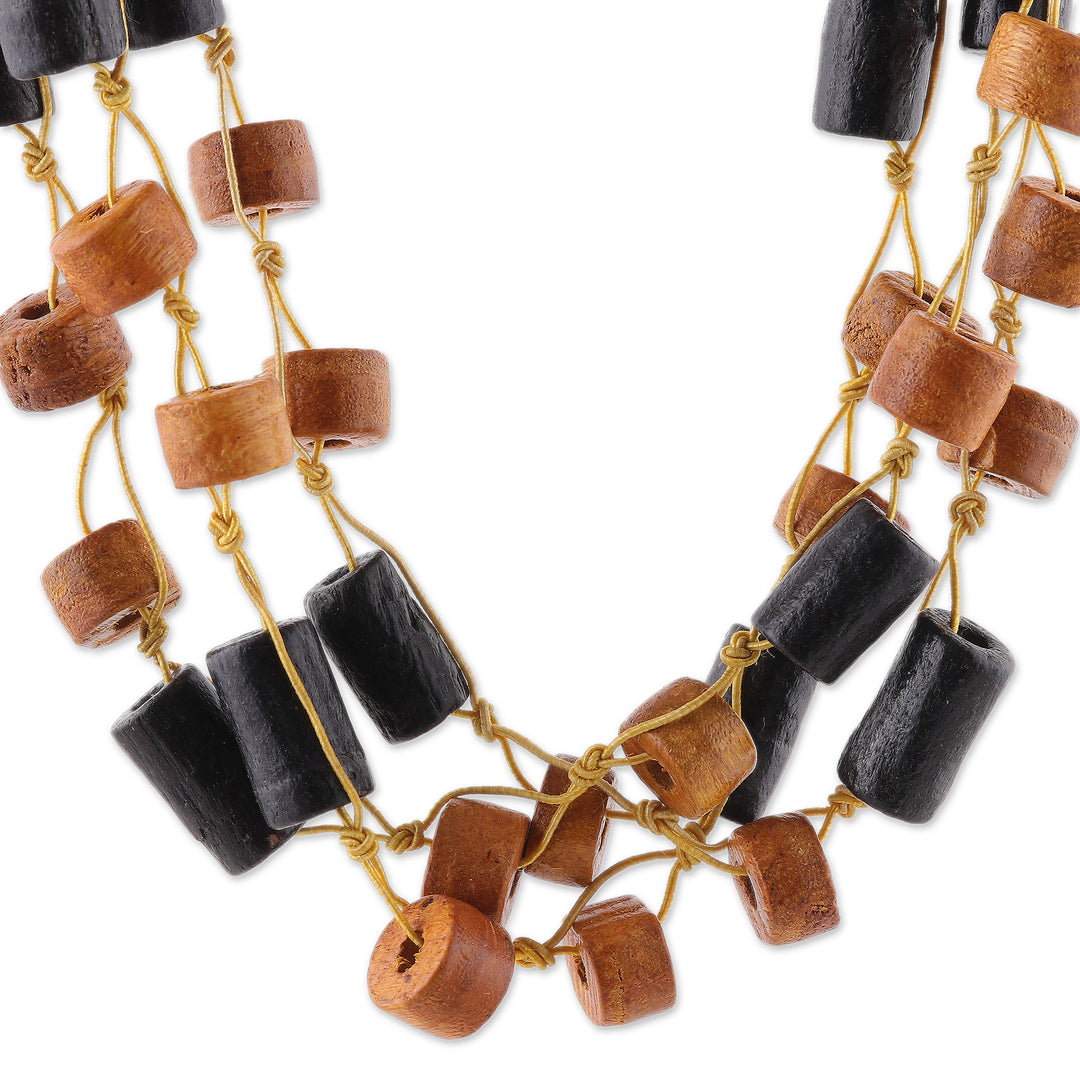 Brown and Black Haldu Wood Station Necklace Made in India - Solar Alliance
