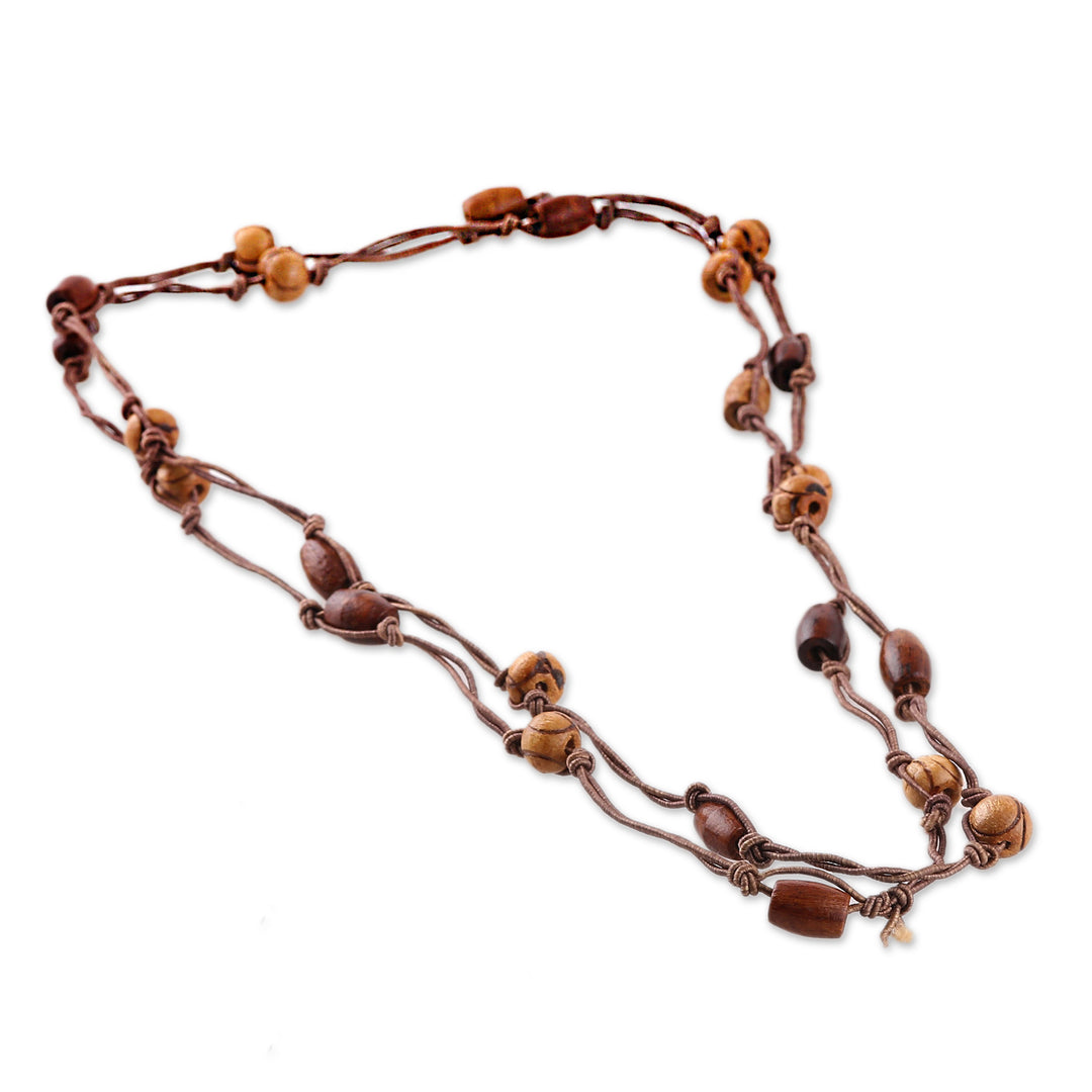 Artisan-Made Bohemian Haldu Wood Beaded Station Necklace - Earth Grandeur