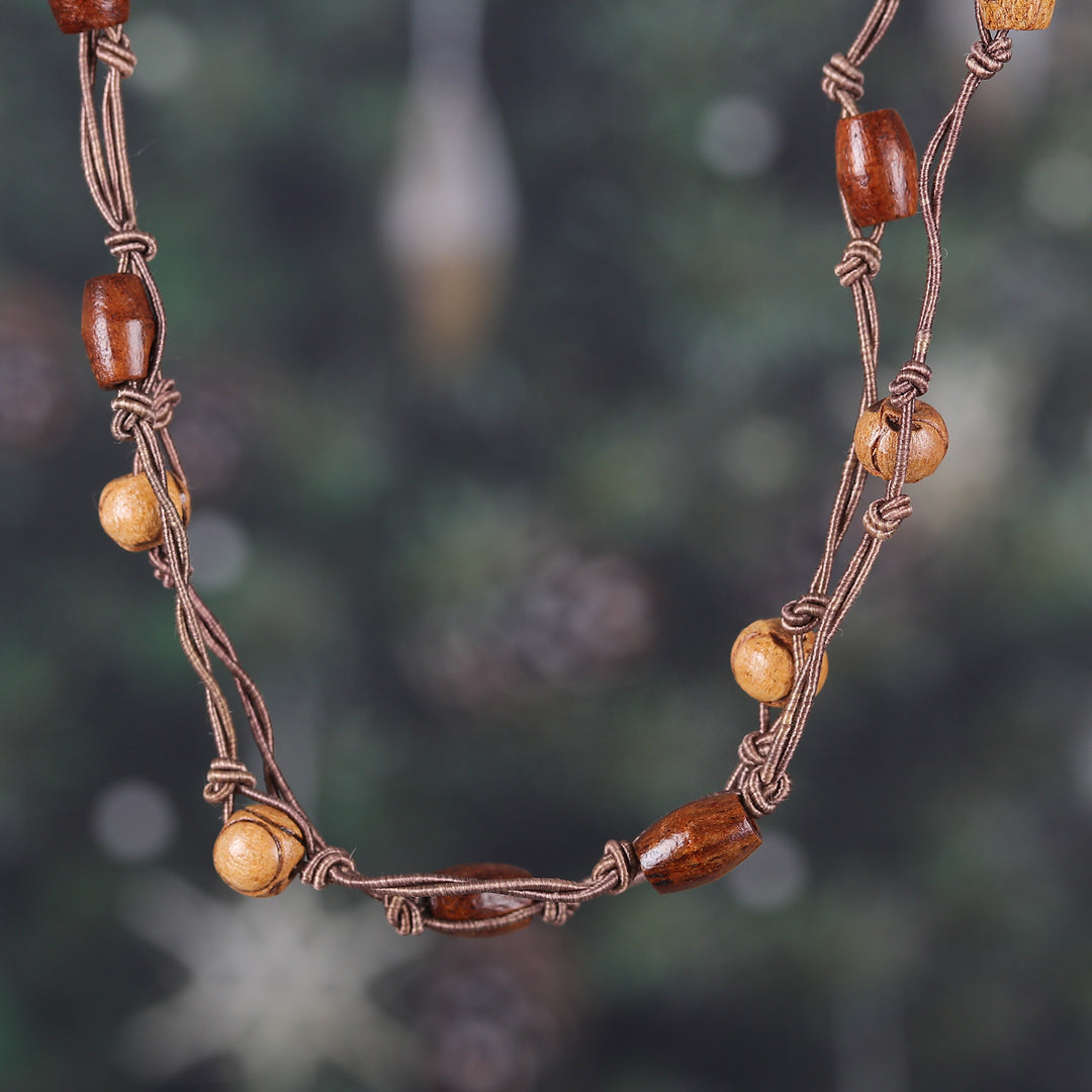 Artisan-Made Bohemian Haldu Wood Beaded Station Necklace - Earth Grandeur