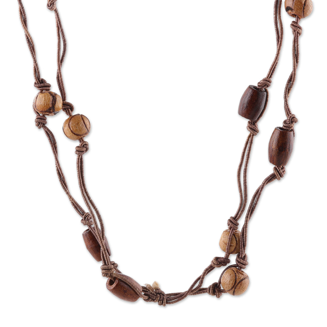Artisan-Made Bohemian Haldu Wood Beaded Station Necklace - Earth Grandeur