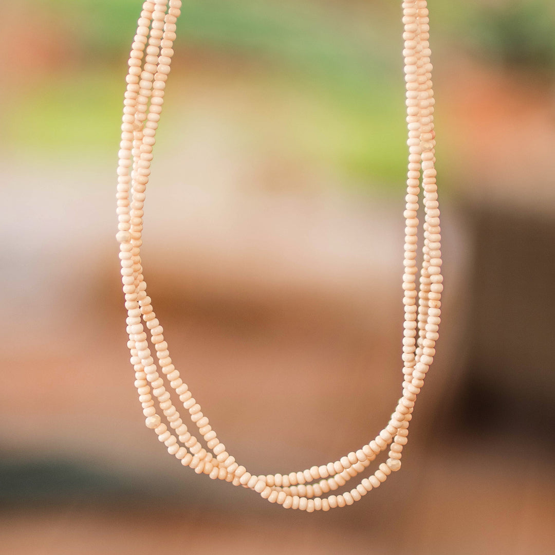 Handcrafted Beige Beaded Wrap Bracelet and Strand Necklace - Infinite Grace