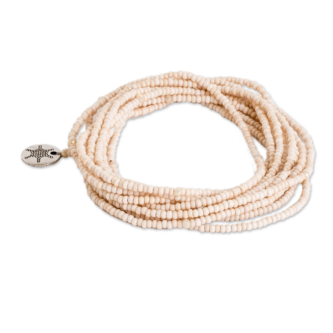 Handcrafted Beige Beaded Wrap Bracelet and Strand Necklace - Infinite Grace