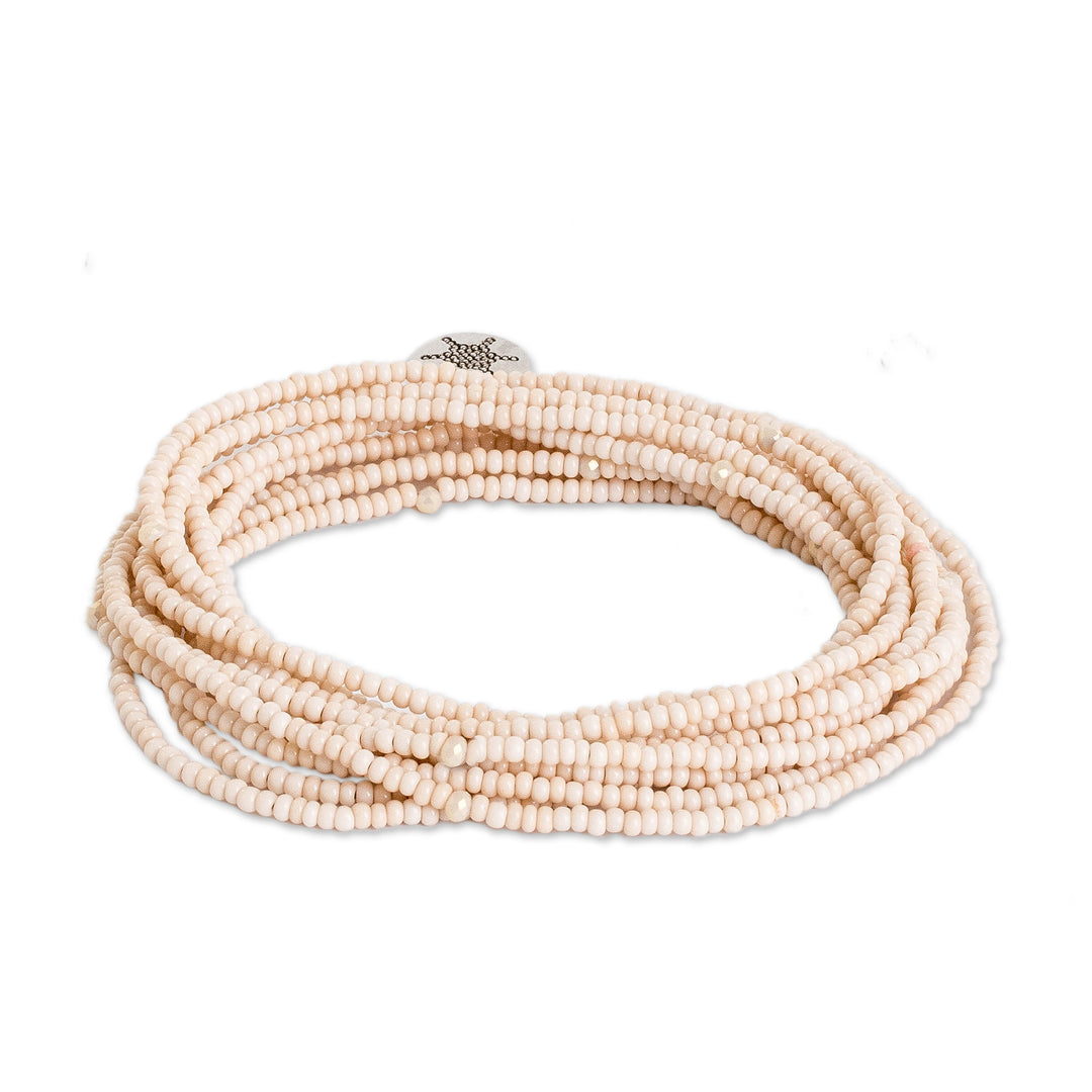 Handcrafted Beige Beaded Wrap Bracelet and Strand Necklace - Infinite Grace
