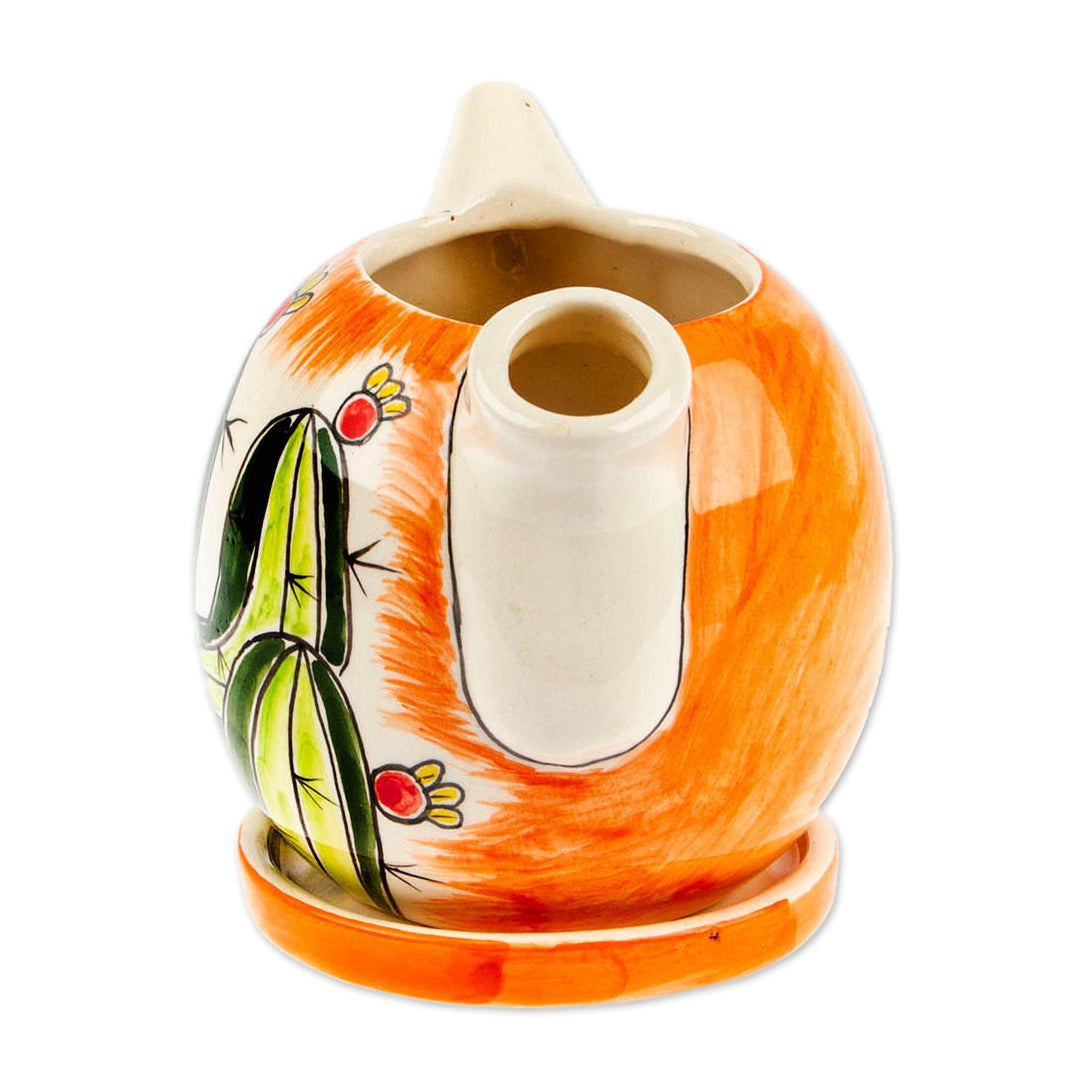 Coffee Pot-Shaped Ceramic Cactus Mini Planter with Saucer - Cactus Splendor