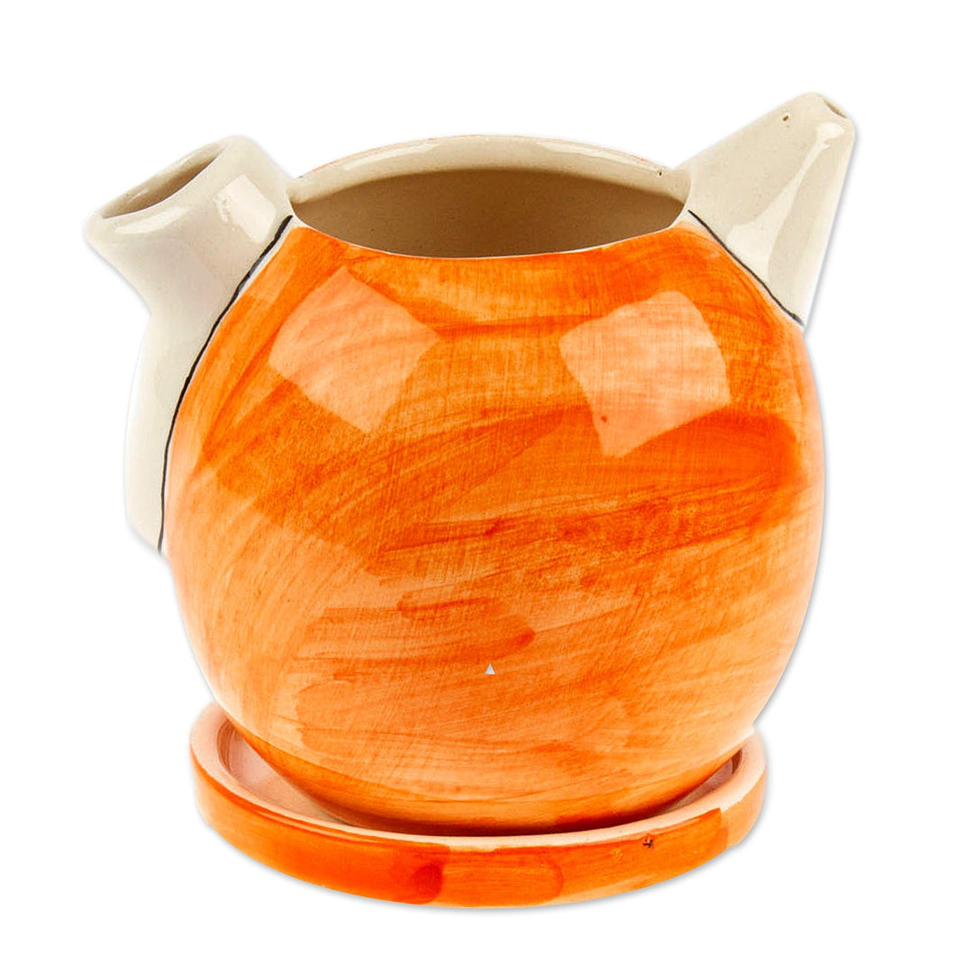 Coffee Pot-Shaped Ceramic Cactus Mini Planter with Saucer - Cactus Splendor