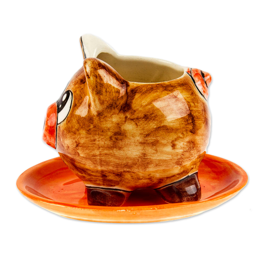 Pig-Shaped Hand-Painted Ceramic Mini Planter with Saucer - Piggy Garden