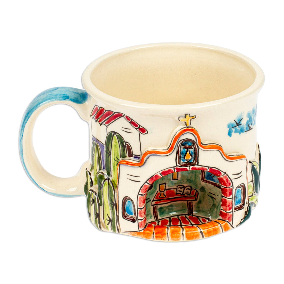 Church-Themed Ceramic Decorative Cup with Basalt Saucer - Mexican Church