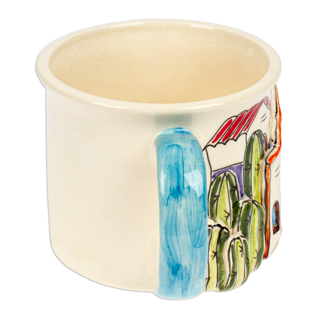 Church-Themed Ceramic Decorative Cup with Basalt Saucer - Mexican Church