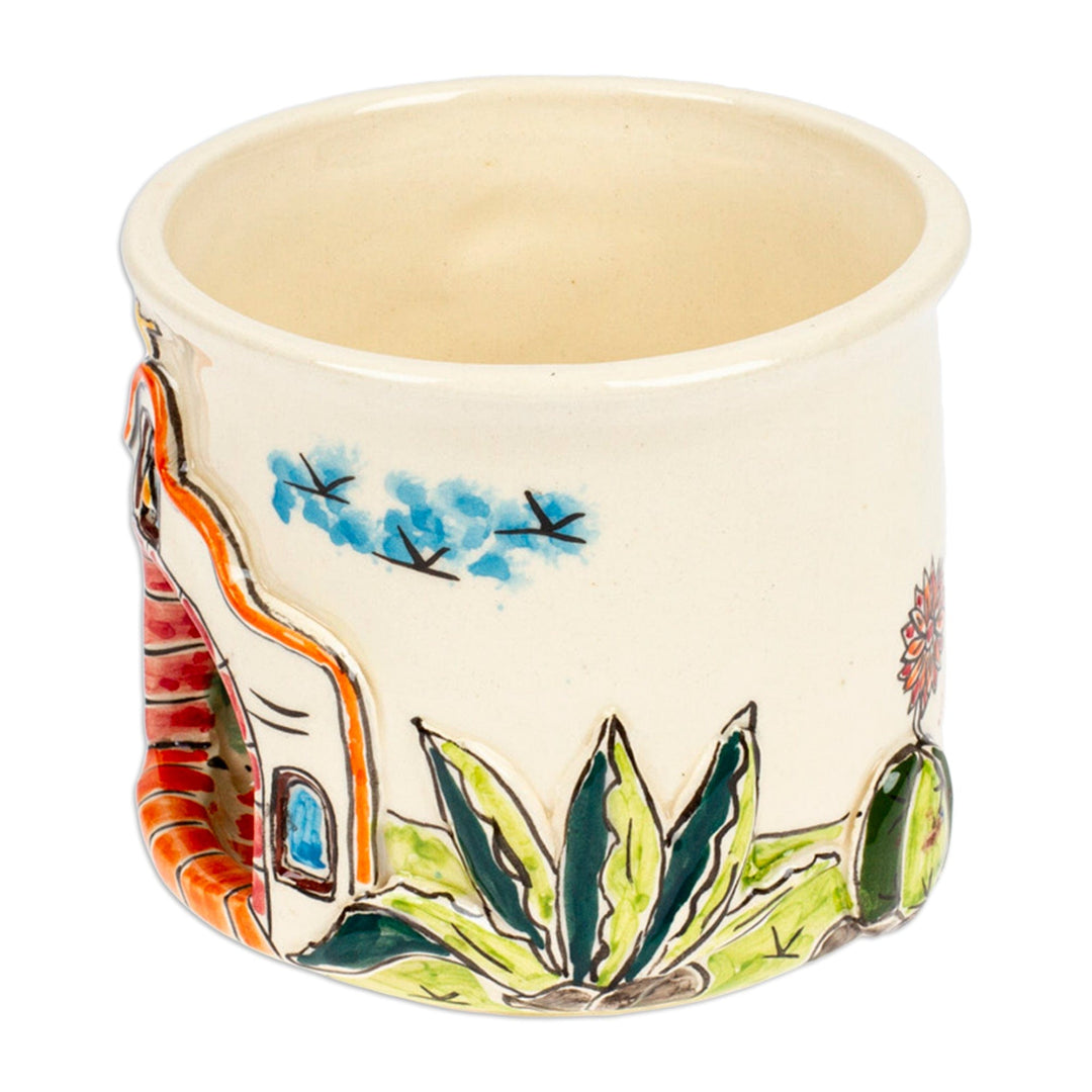 Church-Themed Ceramic Decorative Cup with Basalt Saucer - Mexican Church