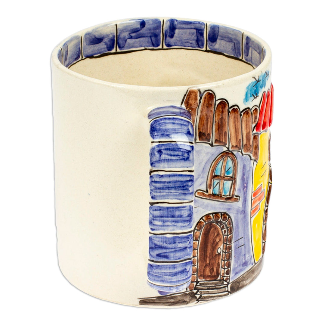 Ceramic Mexican Houses Decorative Mug with Basalt Saucer - Mexican Houses