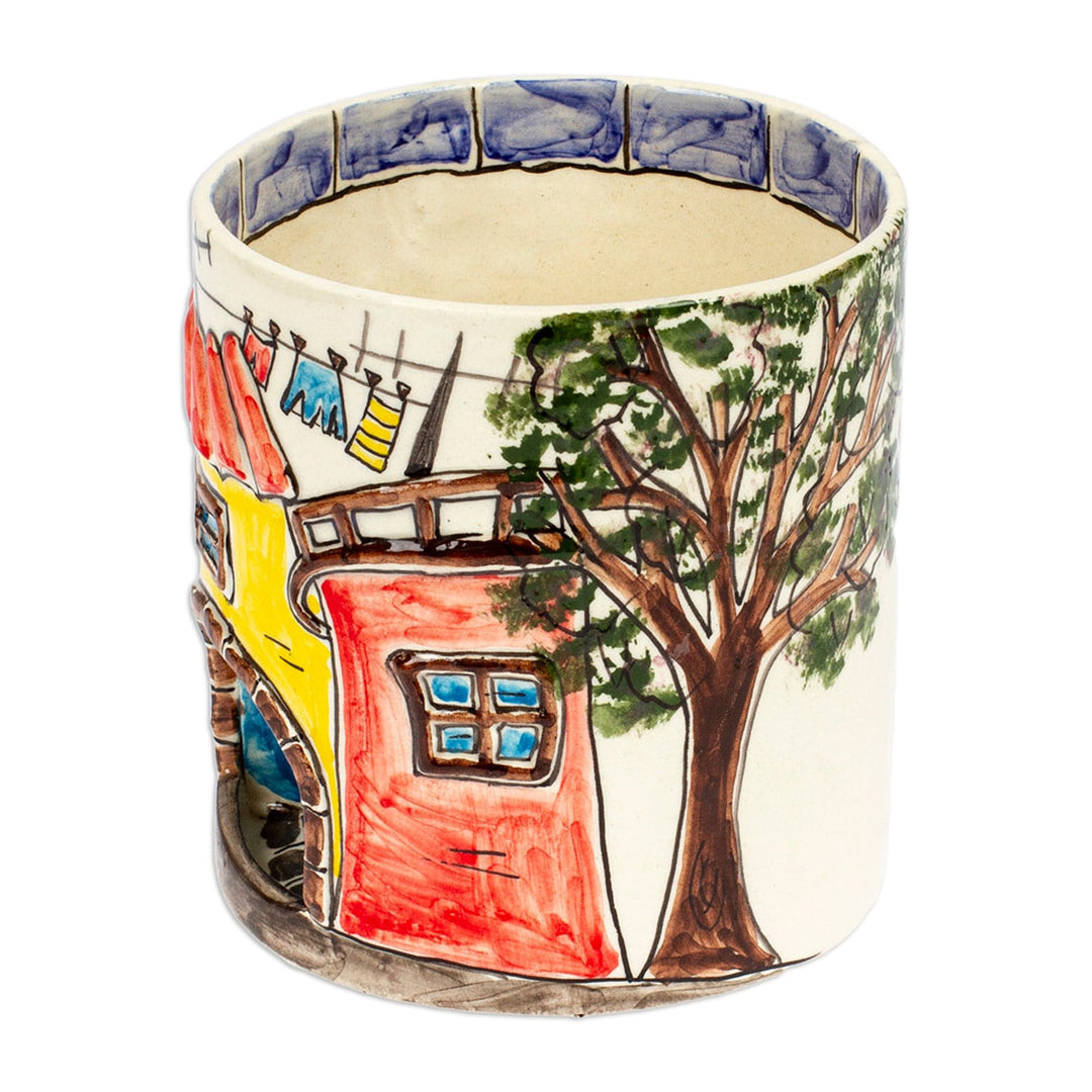 Ceramic Mexican Houses Decorative Mug with Basalt Saucer - Mexican Houses