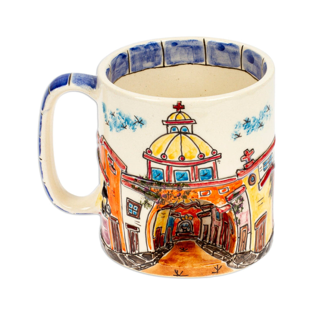 Ceramic Mexican Church Decorative Mug with Basalt Saucer - Mexican Cathedral